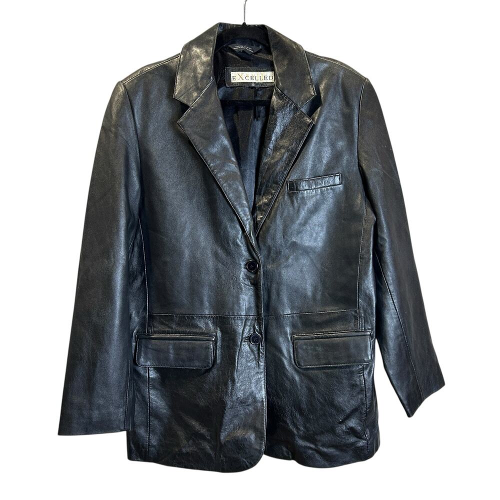 Vintage Excelled Leather Blazer Coat Black Women's 12